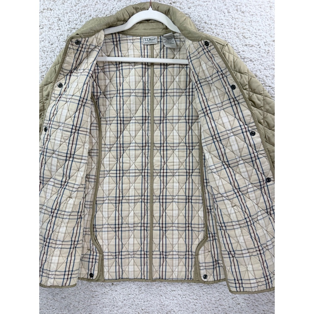 L.L. Bean Quilted Barn Jacket Women Small Tan Good Plaid Lined Snap Front 0GCX8 - Picture 10 of 12